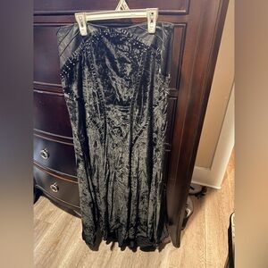 BEBE Long Velvet and leather with beeded accents skirt